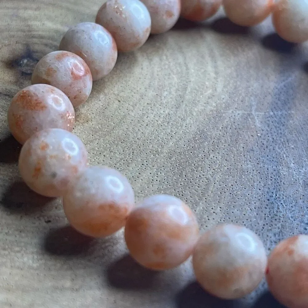 Sunstone stretch beaded bracelet 7” crystal healing beads 10mm Norse Viking